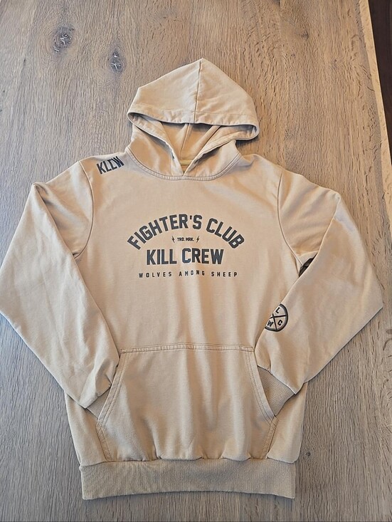 Kill Crew Other - Kill Crew Fighter's Club Hoodie Tan Beige Graphic Pullover Men's Small